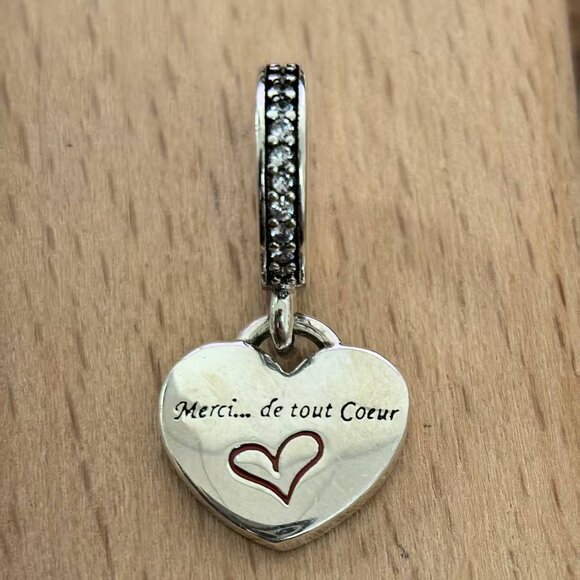 Pandora Merci.... de tout Coeur Heart Charm Pendant, S925 Silver Bracelets - Picture 1 of 4